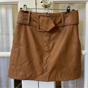 Camel faux leather belted mini skirt